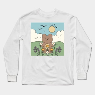 Cute Little Bear With Flowers Long Sleeve T-Shirt